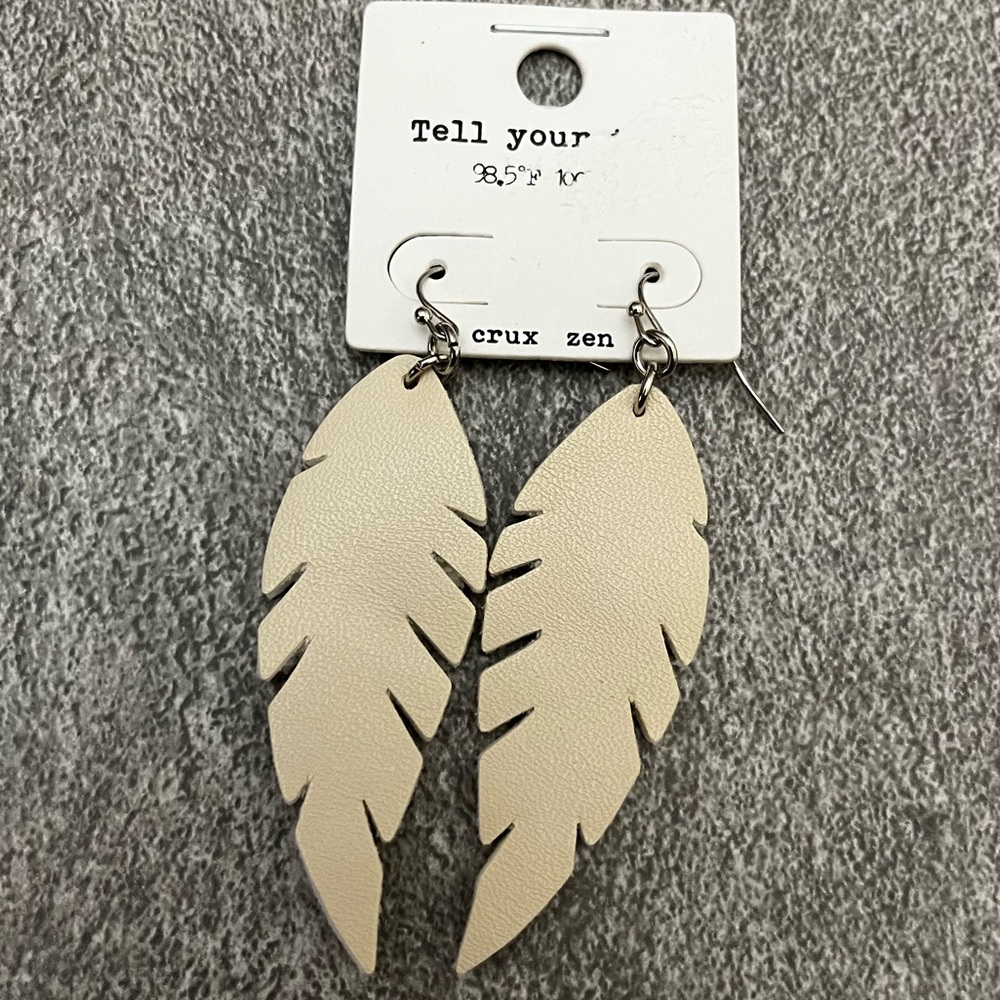 Cream Faux Leather Leaf Earrings